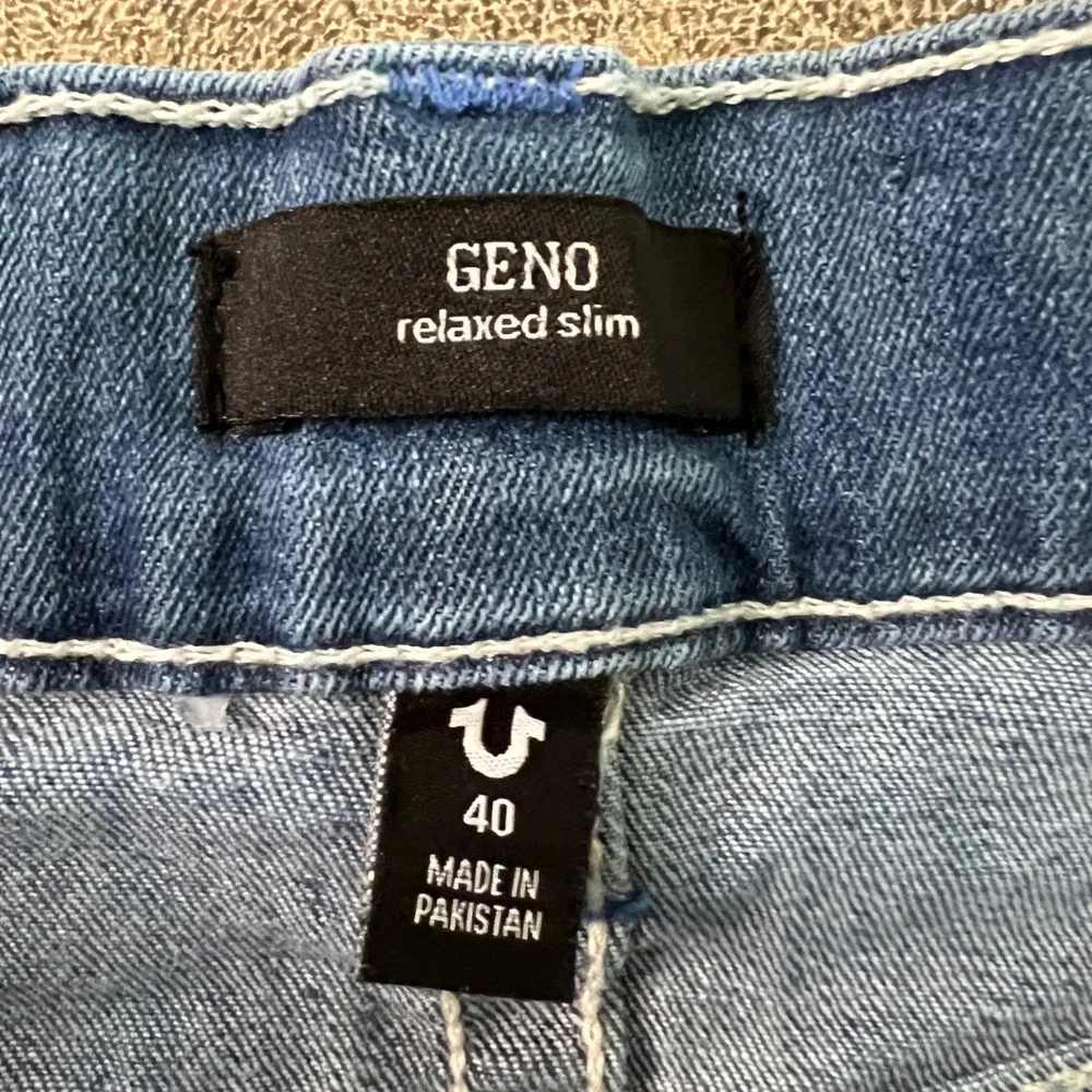 True Religion Geno Relaxed Slim Jeans Mens 40 Blue Stretch Flap Pocket Denim